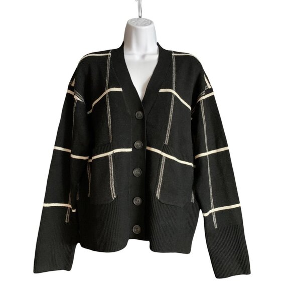 A New Day Womens Black Plaid Button-Up Cardigan Sweater With Pockets Size Small - Picture 1 of 14